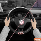 Steering Wheel Cover - Made with PVC Leather and Leopard Fabric - Universal 14 1/2 inches to 15 inches for Most Automotive Steering Wheel - Cheetah Print - Pink Leapord