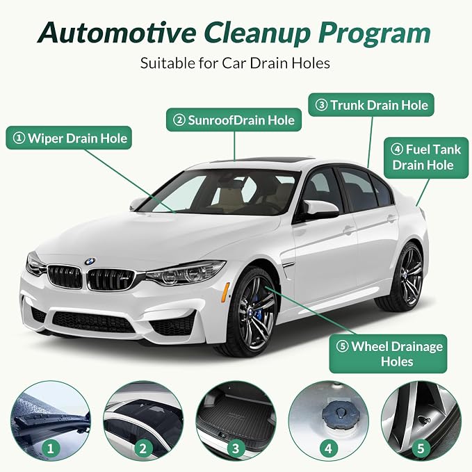 Auto Sunroof Cleaning Tool, 3Pcs 120 Inch Long Flexible Pipe Brush,3 Pcs 7.9 Inch Tube Cleaner Brush Perfect for Car Sunroof, Windshield Wiper Drain Hole