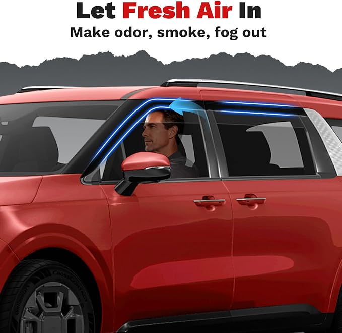 Carnival Rain Guards - Window Visors for Kia Carnival 2022-2025 2026, Outside-Mount Tape-On Side Window Wind Deflectors for Carnival Accessories, Vent Visors Shades Rainproof 4PCS