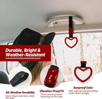 2 Pcs Heart Shaped Car Handle Strap – Drift Charm Rear Bumper Warning Ring Decor for Car Interior Exterior, Subway Bus Handle Accessory, Cute Heart Car Decor Gift for Women & Men (Red)