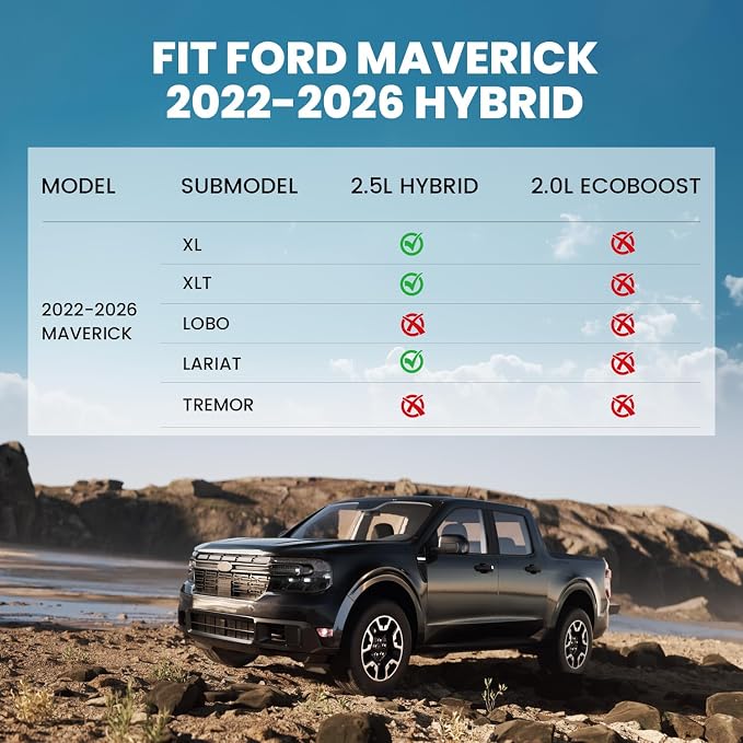 Floor Mats for Ford Maverick 2026 2025 2024 2023 2022 (Hybrid Models Only) All Weather Car Mats TPE Truck Liners Vehicle Accessories for Ford Maverick - 1st & 2nd Row, Black