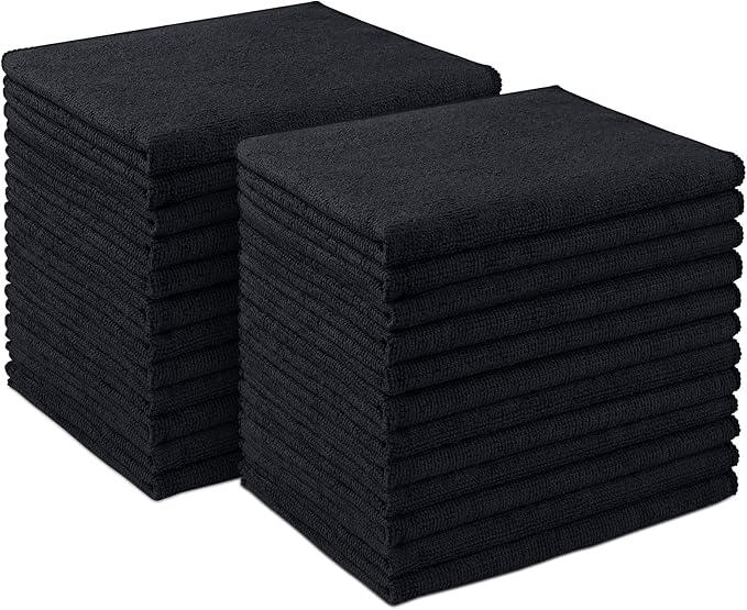 AIDEA Microfiber Cleaning Cloth 24 Pack, Microfiber Towels for Cars, Soft & Absorbent Cleaning Rags, Premium Lint Free Shop Towels for House, Kitchen, Car, 12inx16in, Black