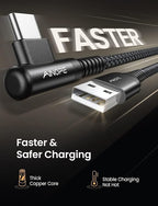 AINOPE Right Angle USB Type C Cable [3-Pack 3.3ft/6.6ft/10ft] 3.1A Fast Charging USB to USB C Cable, Nylon Braided USB C Charging Cable Compatible with Galaxy S21+ Ultra, iPad mini/Air/Pro, Pixel 6X