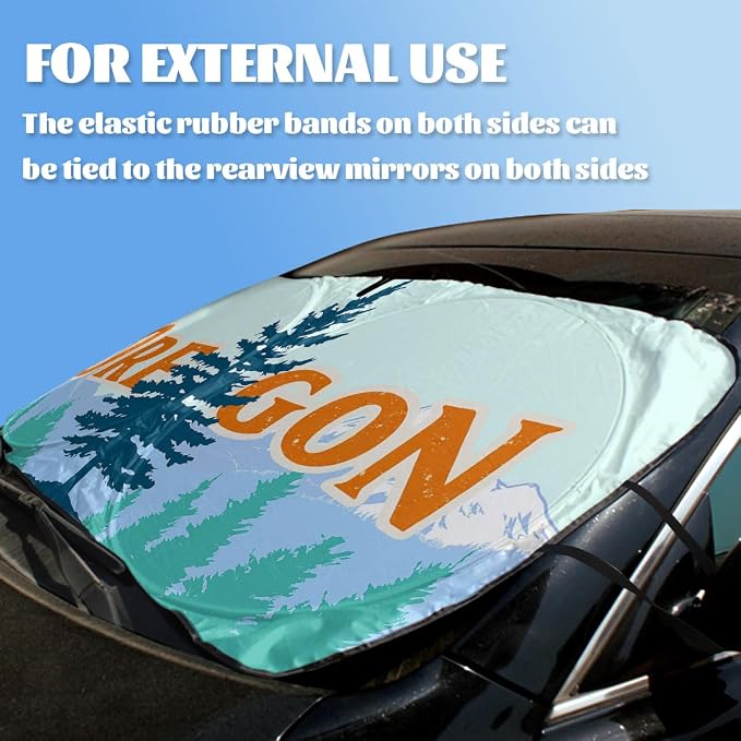 Oregon Car Windshield Sunshades Pine Tree Mountain Forest Retro Travel Front Window Sun Shade Blocks UV Rays Sun Visor Protector for Car Sedan Truck SUV Accessories 59" L x 31.5" W