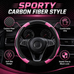 Car Steering Wheel Cover 15 inch, Microfiber PU Leather Elastic Steering Wheel Protector, Anti-Slip Breathable Car Interior Accessories for Most Cars (Pink)