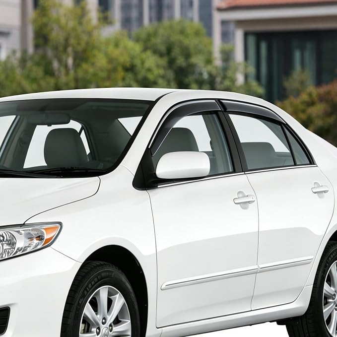Window Rain Guards for Toyota Corolla 2003 2004 2005 2006 2007 2008, Tape-On Window Visors Outside Mount Vent Visors Window Deflectors Smoke Tint, 4PCS