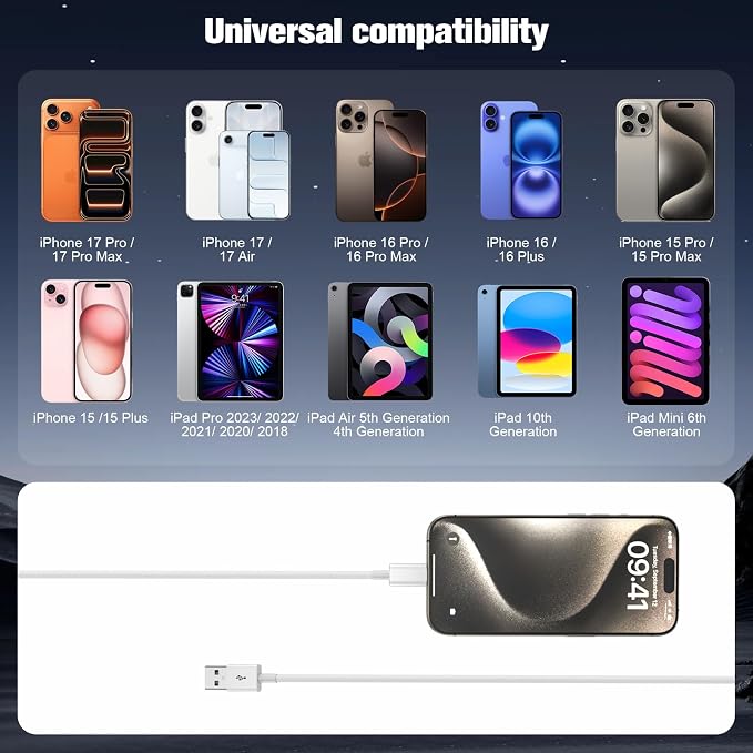 Car Carplay Cable for iPhone 16/15,iPhone16/15 Plus 16/15Pro16/15Pro Max charger,USB A to USB C for Carplay USB C Cord, iPad USB C Cable 10th, iPad Air Car Charger Cable Cord Replacement 10FT (White)