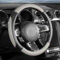 Car Steering Wheel Cover for Medium Standard Size Steering Wheels with 14 1/2-15 inches Outer Diameter, Black and Gray Microfiber Leather