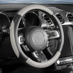 Car Steering Wheel Cover for Medium Standard Size Steering Wheels with 14 1/2-15 inches Outer Diameter, Black and Gray Microfiber Leather