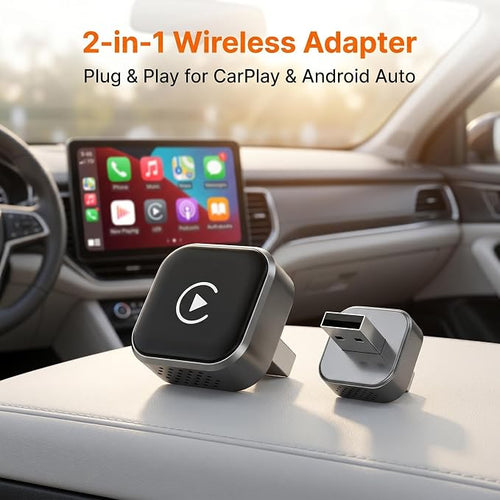 2 in 1 Wireless CarPlay and Android Auto Adapter, Wired to Wireless CarPlay Dongle, Plug and Play Easy Setup, 5GHz WiFi Smooth Connectivity, 2026 Upgraded Wireless Car Adapter for Wired Cars