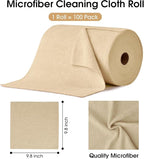 KitchLife Microfiber Cleaning Cloth Roll, 100 Pack - Tear-Away Microfiber Paper Towels, Lint-Free, Reusable, Washable for Kitchen, Car, Dishes, and Sensitive Surfaces (Wheat)