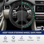Teal Fantasy Symbol Steering Wheel Cover, Polyester Non-Slip Car Wheel Grip, Universal 15 Inch Auto Accessory