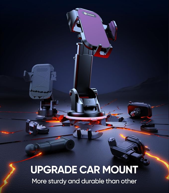 Purple Phone Holders for Your Car [Upgraded True Military-Grade Strongest Suction] Cell Phone Mount for Car Dashboard Windshield Vent Truck Boat Stand Adjustable for iPhone Android
