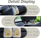 Car Headrest Hooks Universal Car Purse Hook Premium Leather and Alloy Twin Hook Car Seat Back Storage Hanger Hook for Purse Bags Cloth Drink Durable Holder Car Accessories (BH09-White-Gold)