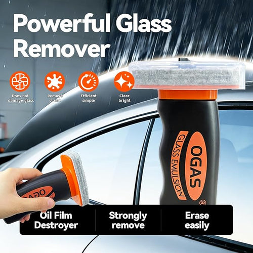 1PCS Glass Oil Film Remover for Car Windshield, Glass Emulsion Cleaner with Cleaning Board, Handle Oil Film Remover For Cars Window, Windshield Cleaner Tool for Crystal Clear Driving View