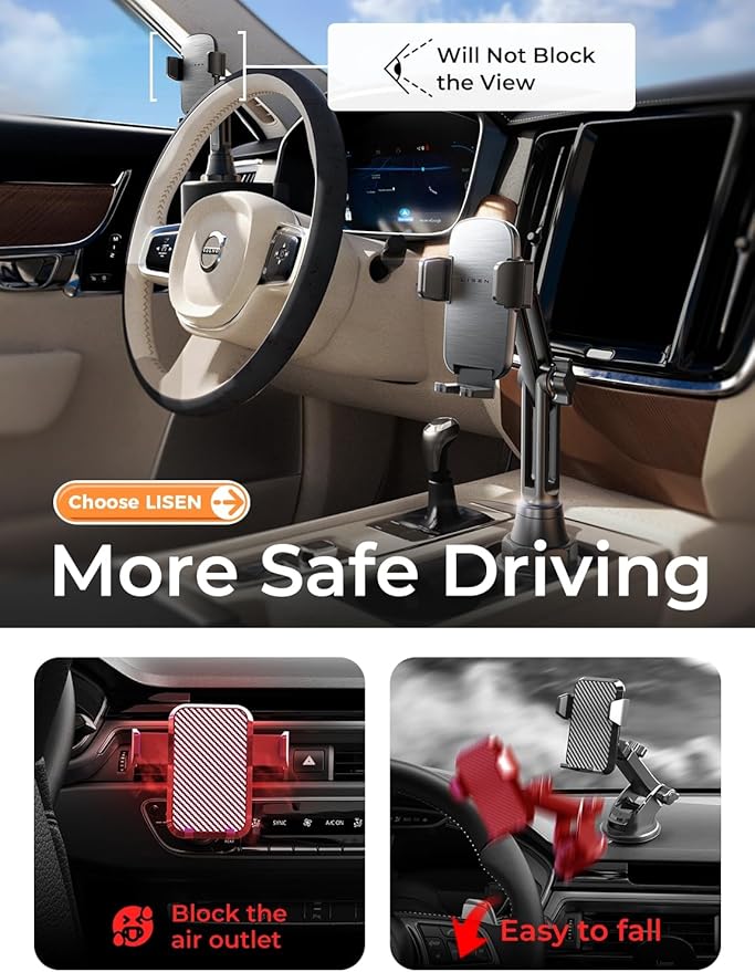 Upgraded Version Cup Holder Phone Holder 360° Adjustable Long Neck Car Phone Mount Golf Cart Phone Holder, Truck Jeep Accessories for iPhone 17 Air Pro Samsung Google and All 4-7'' Phone