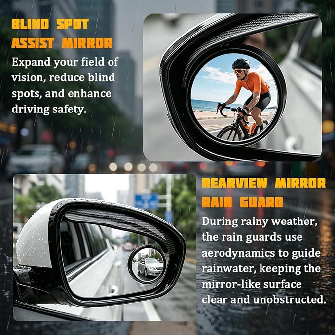 Zpana Car Blind Spot Mirrors with Rain Guard, 2 in 1 360° Adjustable Vehicle Rain Eyebrow Reversing Side Rearview, Automotive Reverse Assist Side Mirror Sunshade, Universal for SUV RV Truck