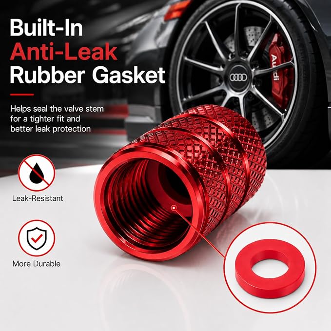 Car Tire Valve Stem Caps for Automobiles,Dust Caps Compatible with Audi A1 A3 RS3 A4 A5 A6 A7 RS7 A8 Q3 Q5 Q7 R8 S Series Car Tires，Alloy Leak-Proof Valve Cover