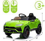 Electric Car for Kids 12V Licensed Lamborghini Ride On Car with Remote Control,Max Speed 2.5Mph,LED Lights,Music Players,Opening Doors,Spring Suspension,Toddler Cars to Drive (Green)