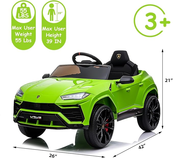 Electric Car for Kids 12V Licensed Lamborghini Ride On Car with Remote Control,Max Speed 2.5Mph,LED Lights,Music Players,Opening Doors,Spring Suspension,Toddler Cars to Drive (Green)