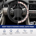 Retro Red Soda Bow Steering Wheel Cover, Polyester Non-Slip Car Wheel Grip, Universal 15 Inch Auto Accessory