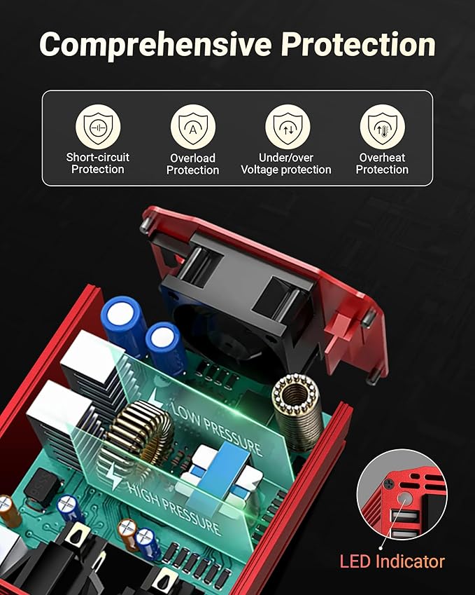 Power Inverter DC 12V to AC 110V - 300W Car Plug Adapter Outlet with 4.8A Dual USB Fast Charging Port - Car Charger Cigarette Lighter Adapter for Phone, Laptop on Road Trip - Aluminum Housing