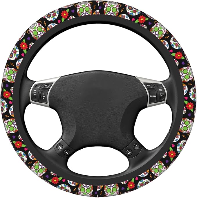 Cool Skull Steering Wheel Cover, Halloween Christmas Steering Wheel Covers, Non-Slip Breathable Neoprene Car Accessories Universal 15 Inch Fit Auto, Suvs, Truck