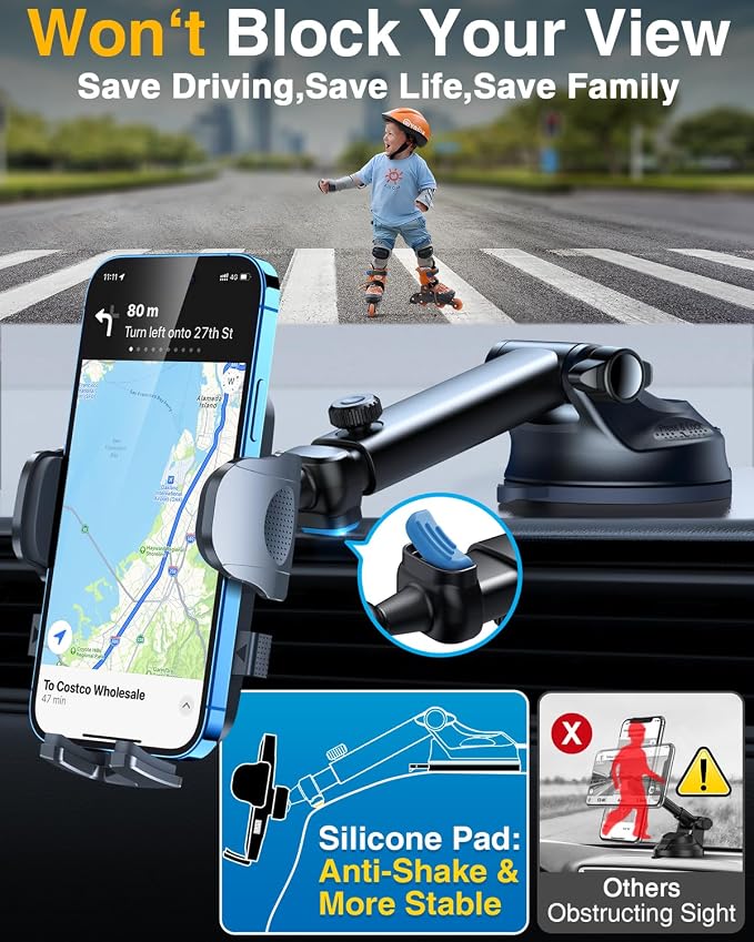 YRU True Military-Grade [360° Rotation Suction] 2026 Ultimate Car Phone Holder Mount 【90+LBS Safest Strongest & Patent Certs】 Dashboard Windshield Vent for iPhone 17 16 Pro Max Samsung, Matt Black