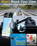 YRU True Military-Grade [360° Rotation Suction] 2026 Ultimate Car Phone Holder Mount 【90+LBS Safest Strongest & Patent Certs】 Dashboard Windshield Vent for iPhone 17 16 Pro Max Samsung, Matt Black