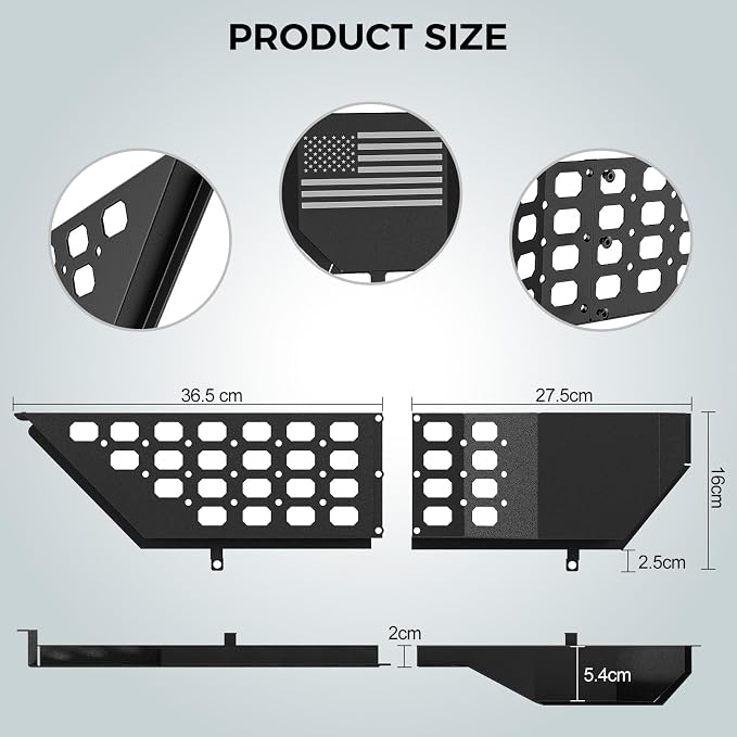 Metal Front Door Pocket Storage Box for Jeep Wrangler JL JLU 4XE 2018-2026 & Gladiator JT 2020-2023 2024 2025 2026 Accessories Door Storage Organizer Molle Panels (Not for Power Seats), 2PCS
