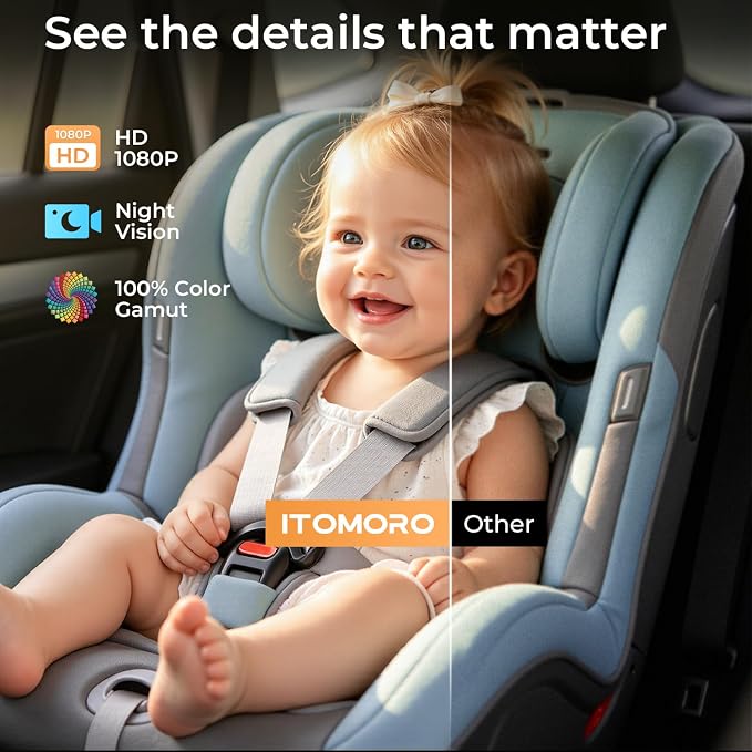 Baby Car Camera with Real-Time Temp Display for Car Seat & Vehicles | Real-Time Cabin Temperature Display