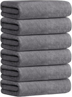 Large Microfiber Bath Towels Set 6 Pack (30" x 60") - Soft, Absorbent, Quick Drying Bathroom Towel with Hanging Hook for Adult, Swim, Gym, Spa, Fitness, Sports, Yoga, Grey