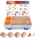 115PCS Lever Wire Connectors Nuts Kit 28-12AWG Inline Electrical Terminal 2 3 4 5 Port Assortment Quick Disconnect Push in Wires Connectors for Solid Stranded Wiring Projects