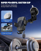 3-in-1 Wireless Car Charger Mount, 15W Fast Charging Auto-Clamping Phone Holder for iPhone 17 16 15 14, Samsung Galaxy S24 S23, Dashboard, Vent & Windshield Car Mount(Black)