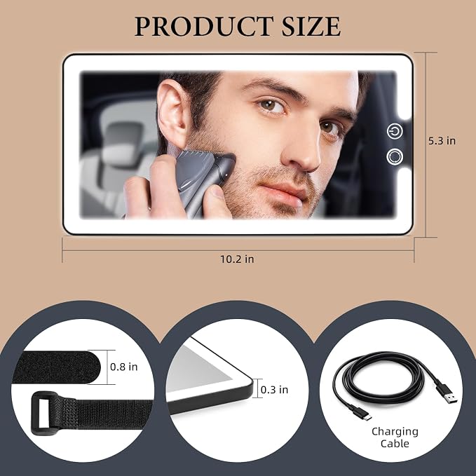 Car Sun Visor Vanity Mirror with Lights, Rechargeable LED Car Visor Makeup Mirror with 3 Color Dimmable Lights - Universal Accessories for Cars, SUVs, Trucks (Black)