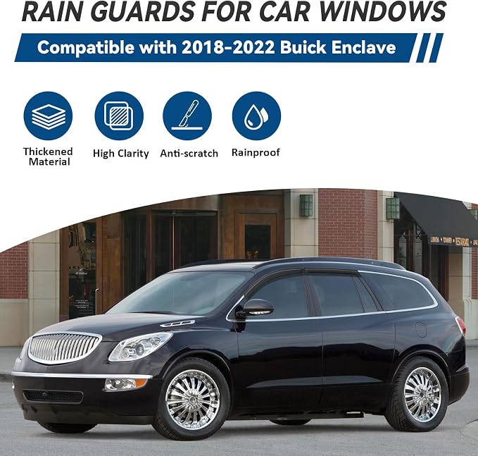 4pcs Front+Rear Smoke Tint Sun/Rain Guard Outside Mount Tape-On Vent Window Visors Compatible with 18-22 Enclave
