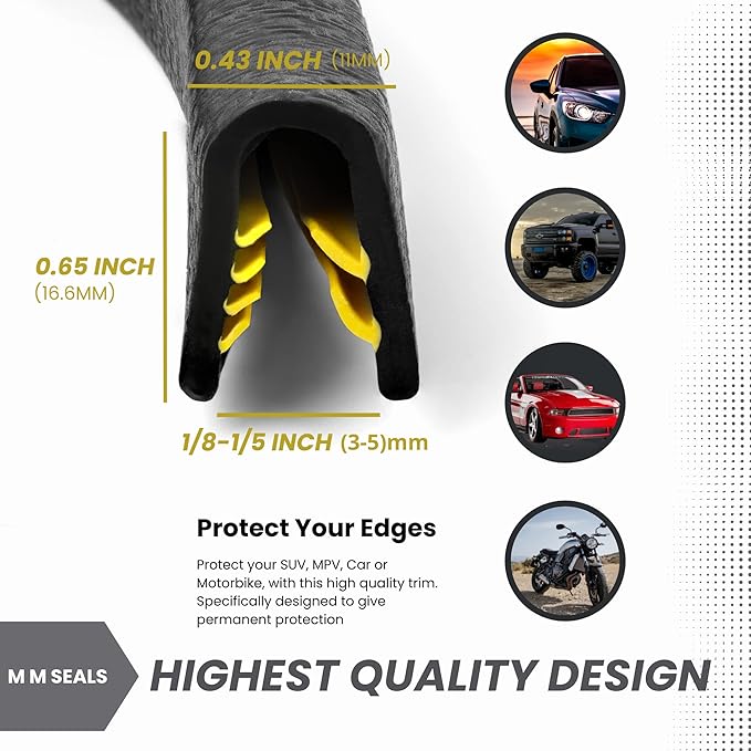 Edge Trim Black Large, Fits Edge 1/4 Inch, Length 10 Feet (3.05 Meter)