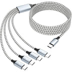 USB C Multi Charging Cable, Dual Type C Cable 1Pack 5FT, USB C Splitter with 4 Type-C Connectors,4 in 1 Multiple Nylon Braided Cable Compatible with iPhone 15 Pro Max/Galaxy/Tablets/Google.