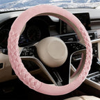 Cherry Blossom Pink Diamond Patterned Plush Steering Wheel Cover, for Universal Auto Steering Wheel 14.5-15 in, Short Fluffy, Anti-Slip, Soft Plush, Comforting and Luxurious, Odorless, Soft Texture