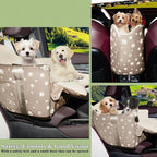 Dog Car Seat for Console - Memory Foam Pet Booster Seat for Small Medium Dogs Up to 21 lbs - SUV Truck Center Console Dog Seat with Safety Leash & Storage Pockets - Washable Cover (Large Khaki)