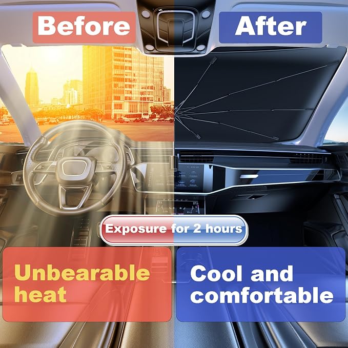 Windshield Sun Shade Umbrella for Car Front Window Sun Visor for Windshield Car Summer Accessories Protect Interior from UV Rays & Heat for Sedan, Compact SUV, Hatchbacks 57"*31"