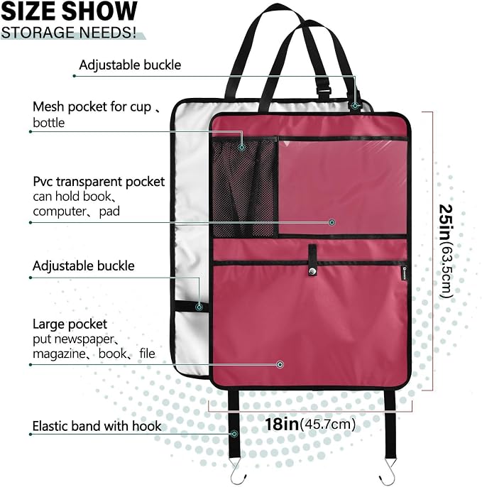 Viva Magenta Red Car Seat Organizer for Kids Backseat Kick Mat with Adjustable Strap Back Seat Protectors for Car SUV Vehicle 2 Pcs