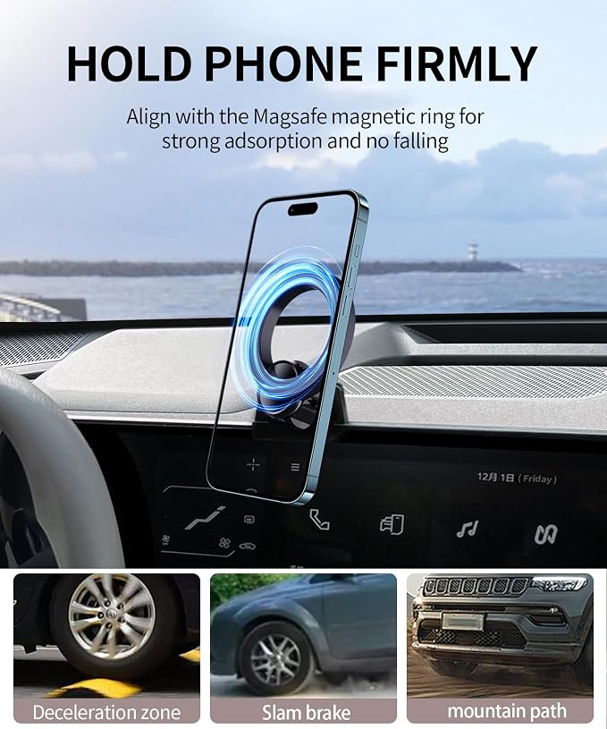 Car Phone Holder for Kia EV9 2024 Accessories, 12.3-inch Screen | Magsafe Magnetic Cell Phone Mount Clip Compatible with iPhone, 3D fit Stable Dashboard GPS Navigation Bracket Cradle Stand