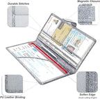 Car Registration & Insurance Holder - Leather Glove Box Organizer, Cool Accessories for ID, Driver's License Cards & Essential Documents, Men & Women, Glitter Gray