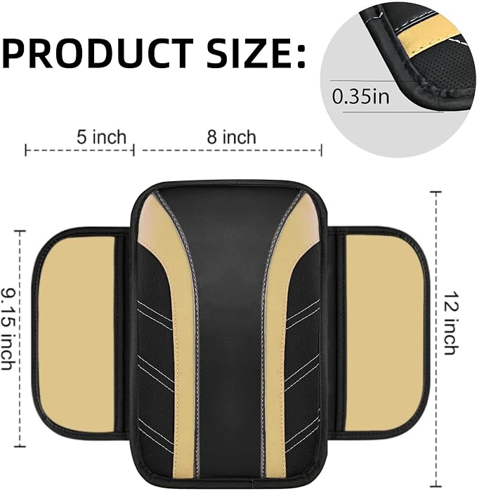 10 Pcs Car Floor Mats Full Set & Sport Leather Steering Wheel Cover 14.5-15 inch, Center Console Cover, Seat Belt Cushion, Cup Holder Coaster, Universal Automobile Interior Sets (Beige)