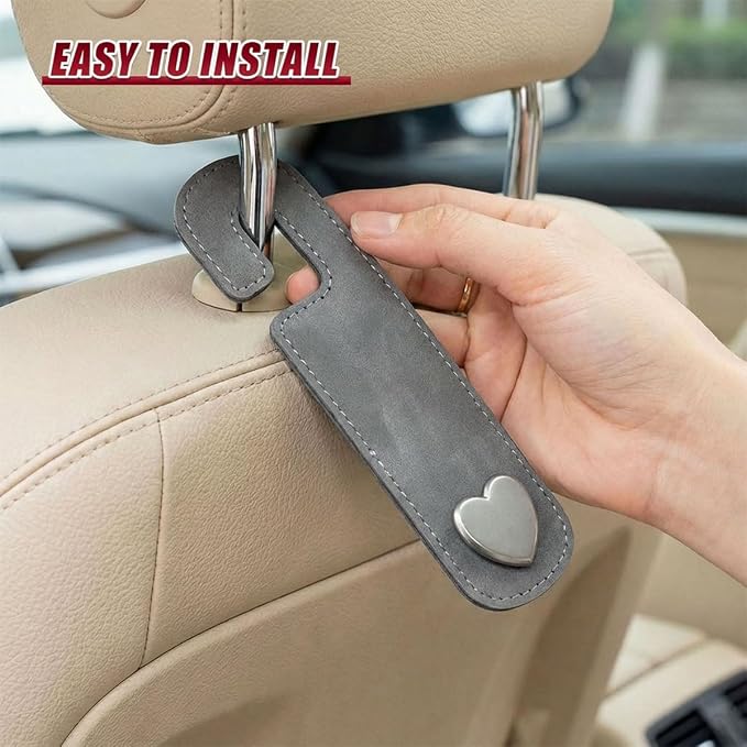 2PCS Cute Heart Car Seat Headrest Hook, Suede Leather Car Seat Back Storage Hanger for Purse and Bag, Universal Vehicle Interior Organizer Accessories for SUV, Truck(Gray)