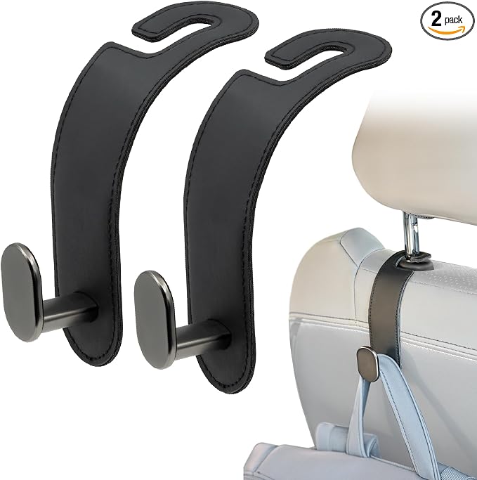 Headrest Hook (2-Pack) - Car Accessories | For Hanging Bags And Purses, Simple Seat Back Hangers, Car Essentials, Road Trip Essentials For Adults
