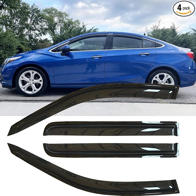 4pcs Original Shatterproof Rainproof Window Wind Deflectors for Chevrolet 2016-2019 Cruze (Excludes Classic Model),Outside Mount Rain Guards Set,Nice Looking Window Visor for Cars,Vent Deflector 94712