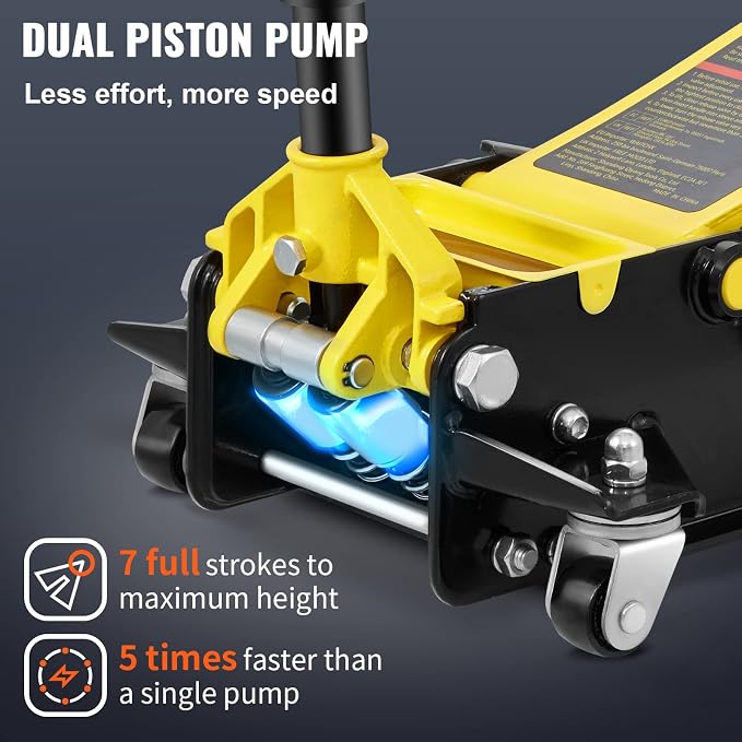 4 Ton Low Profile, Heavy-Duty Steel Racing Floor Jack with Dual Pistons Quick Lift Pump, Lifting Range 3.94"-20.98"