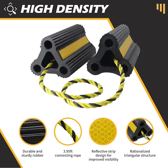 Wheel Chocks for RV Trailer [1pair/2pack with Rope] Camper Trucks and Aircraft, Versatile Heavy Duty Rubber Wheel Chocks Block for with 3 Reflective Strips, Tire Wheel Immobilizers & Chocks